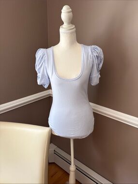 Intimately by Free People Scoop Neck Puff Sleeve Top in Light Blue
